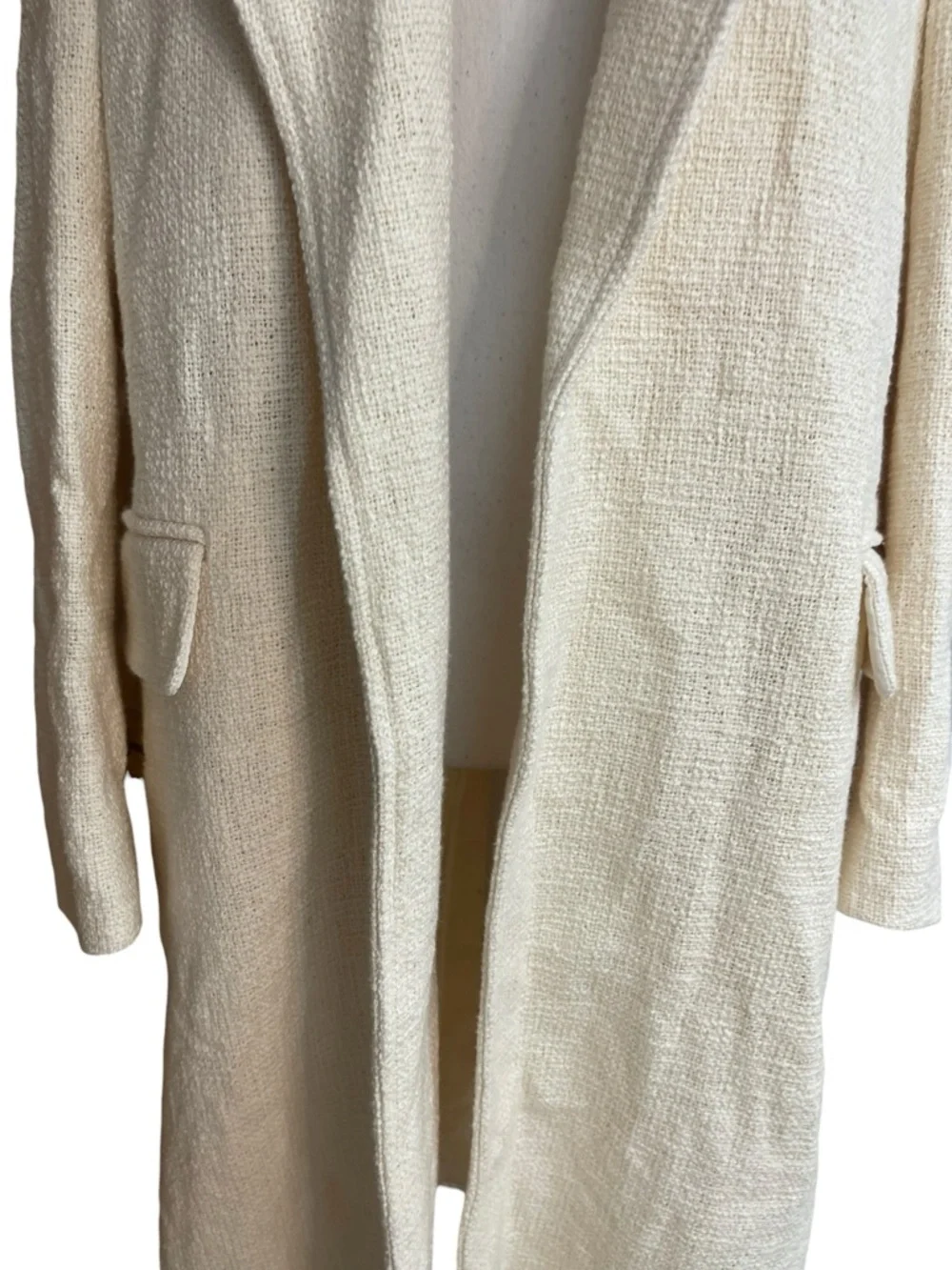 Zara Rustic Long Textured Coat Ecru Ivory - Picture 3 of 16